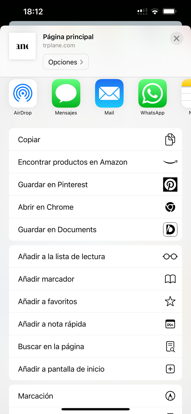 Opción 'Añadir a pantalla de inicio' en iOS